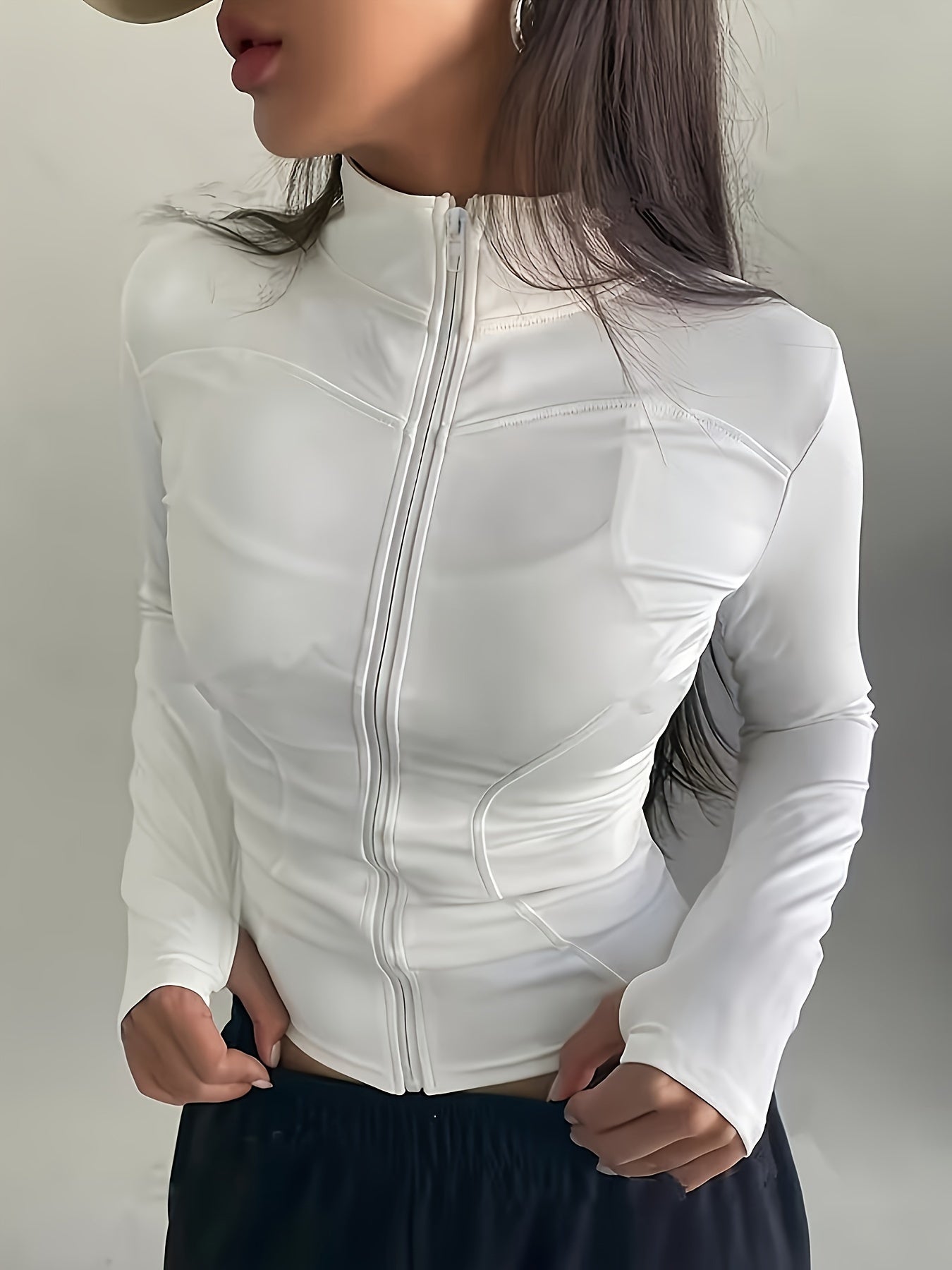 Women'S Quick-Dry Long Sleeve Zip-Up Sports Jacket - High Elasticity Breathable Yoga & Running Top with Front Pockets, Slim Fit All-Season Activewear for Gym, Outdoor Activities, Sleek Design, Durable Fabric