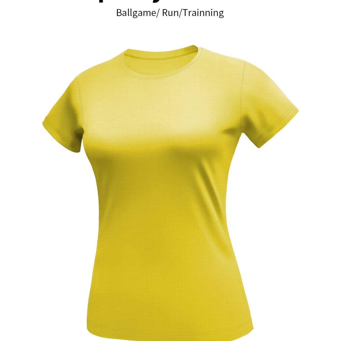 Women'S Yellow Short-Sleeve T-Shirt - Comfortable, Breathable Polyester, Round Neck, Ideal for Running, Training, and Gym Sessions, Summer Outdoor Sportswear, Training Apparel | Sporty Casualwear | Knit Construction