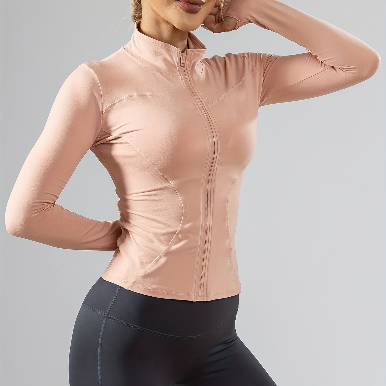 Women'S Quick-Dry Long Sleeve Zip-Up Sports Jacket - High Elasticity Breathable Yoga & Running Top with Front Pockets, Slim Fit All-Season Activewear for Gym, Outdoor Activities, Sleek Design, Durable Fabric