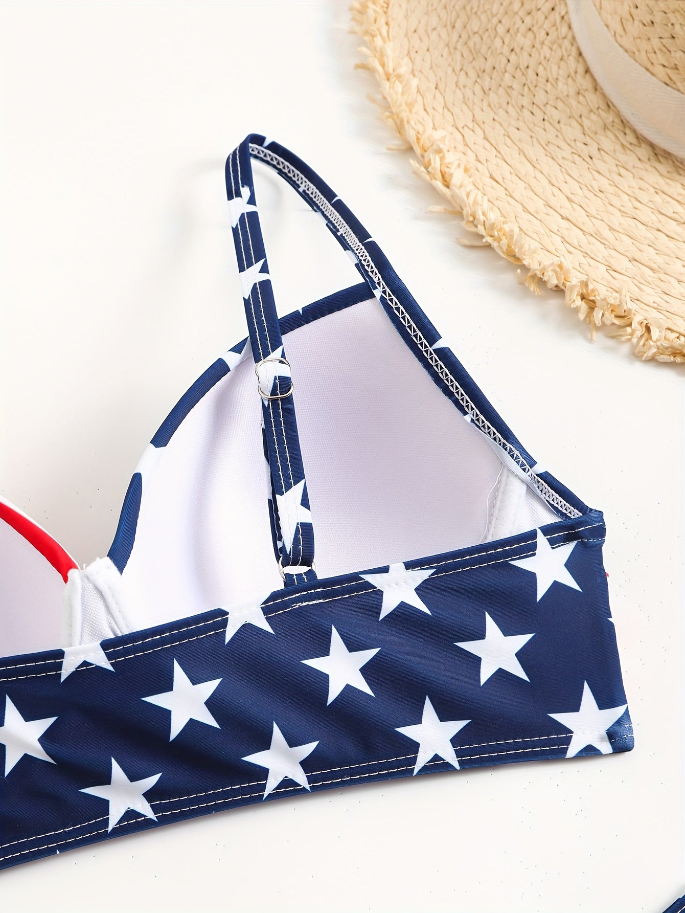European and American Sexy Flag Cross-Strap Splicing Hard Cup Bikini Two-Piece Set