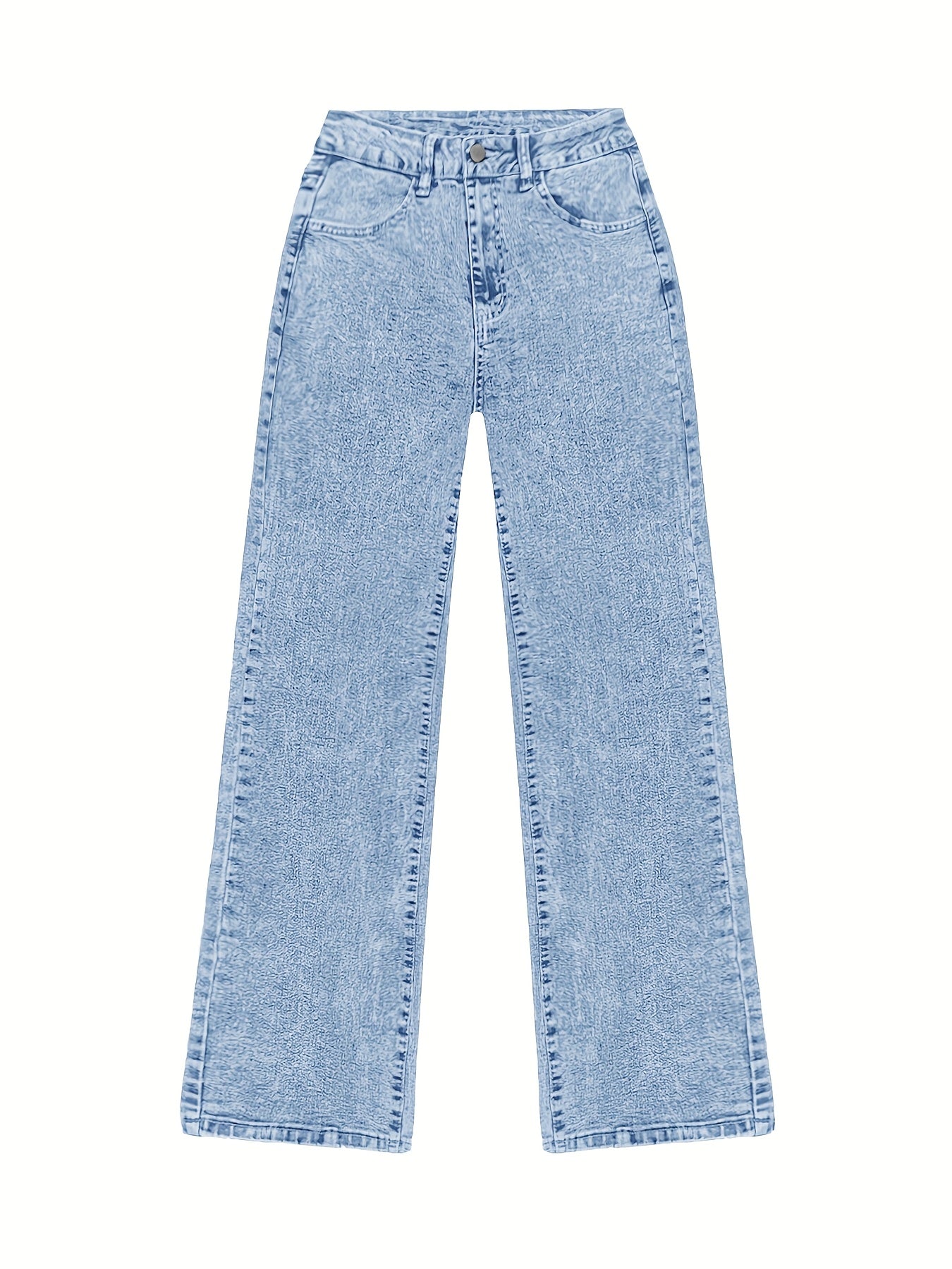 Women's 2025 new stretch loose wide leg straight jeans. acid wash light blue tummy control casual pants with pockets, high waisted comfort solid color pantalones, elegant ladies' clothing, denim trousers fit for travel, work