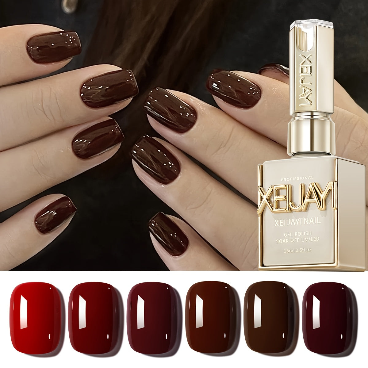XEIJAYI Frame Bottle Ancola Red 6 Colors---New Gel Nail Polish in Ancola Red Shades, Ultra-Bright with High Saturation, Long-Lasting Shine That Is Gentle on Nails, an Essential for Home Salon Manicures And a Perfect Christmas
