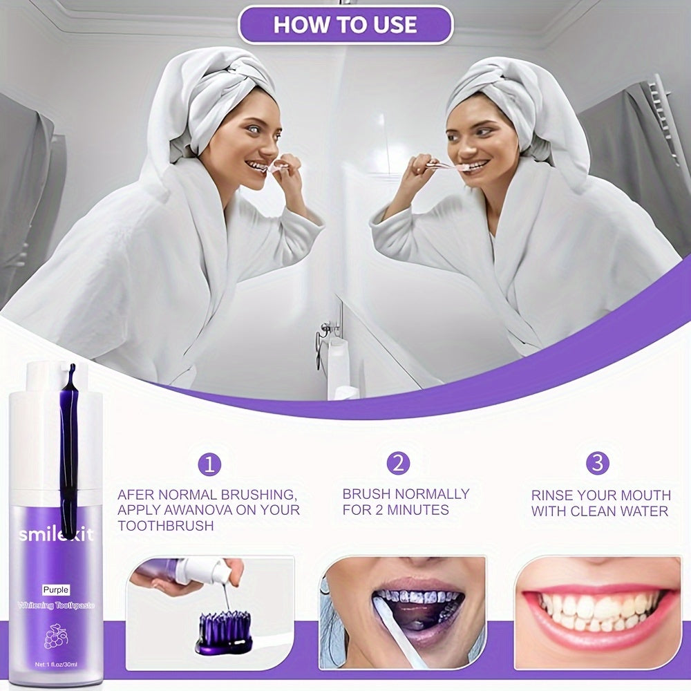 SMILEKIT Purple Whitening Toothpaste, Grape Flavor, Deep Clean Formula for Fresh Breath, 1-Pack Paste