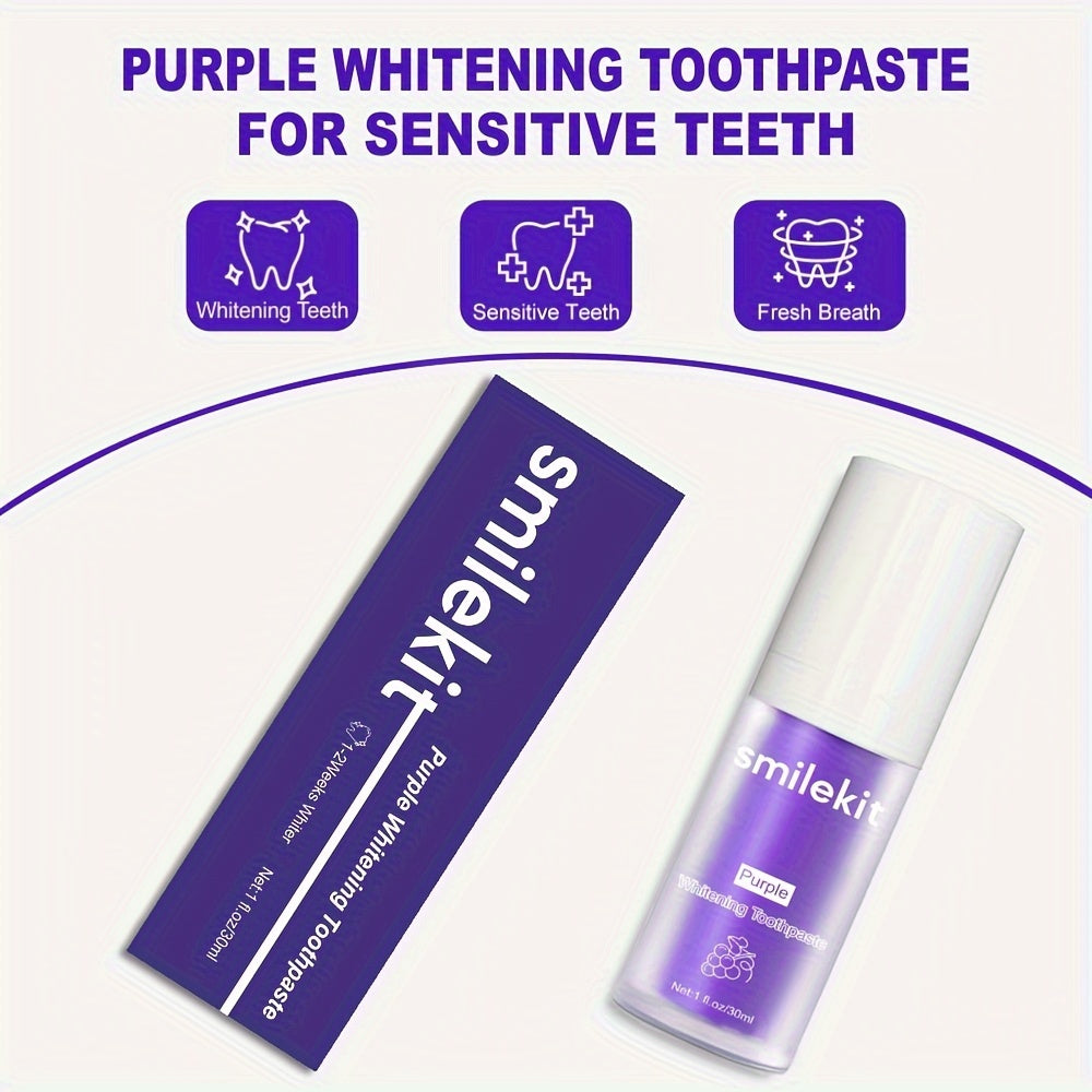 SMILEKIT Purple Whitening Toothpaste, Grape Flavor, Deep Clean Formula for Fresh Breath, 1-Pack Paste