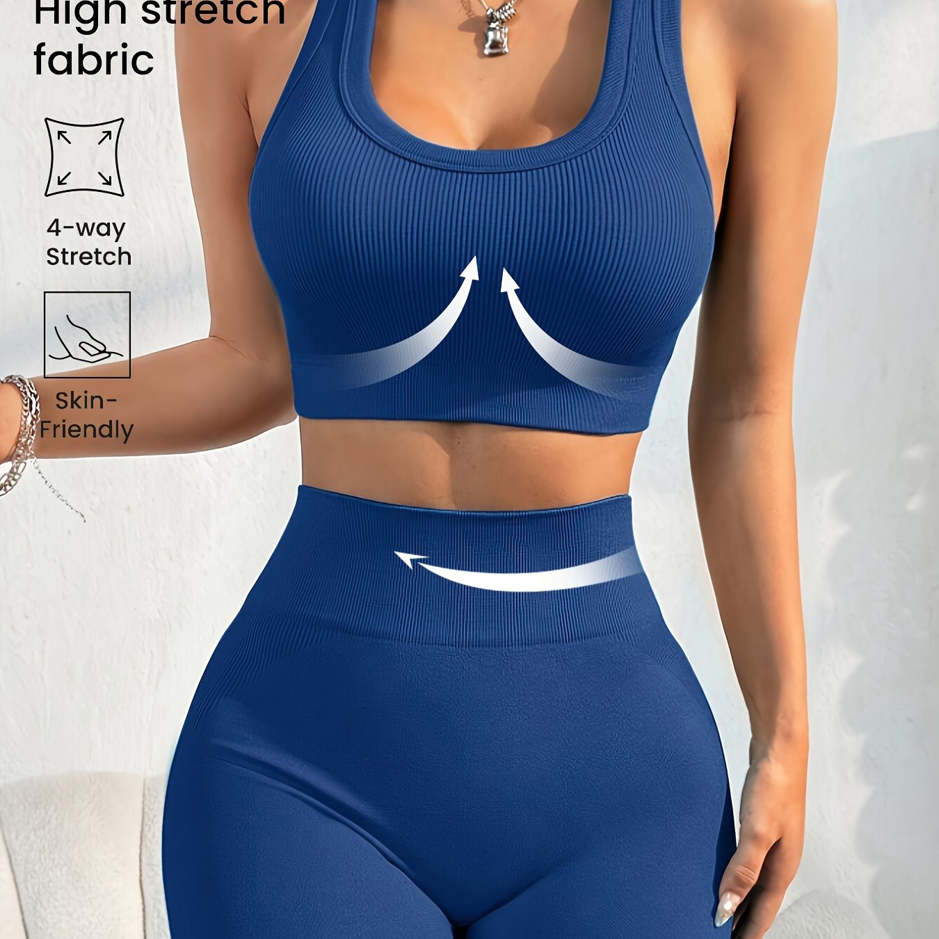 Women'S Seamless High Stretch Yoga Set - Ribbed Sports Bra & Shorts, 4-Way Stretch, Skin-Friendly, Solid Color, All-Season, Ribbed Detailing, High Waist, High Stretch Fabric, Skin-Friendly Material