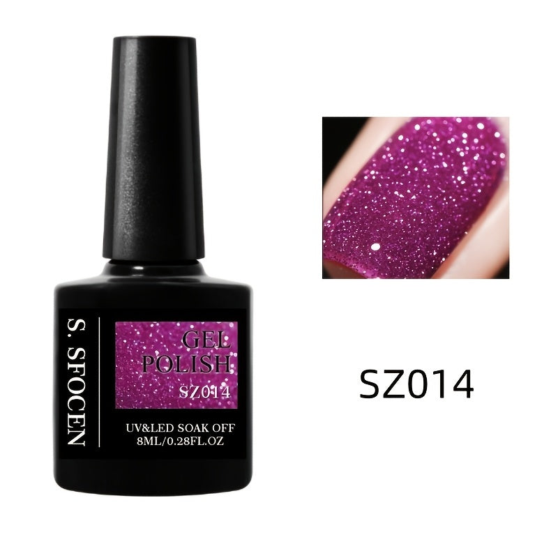 18 Colors New Disco Rhinestone Glue Ultra Bright Glitter Green Flash Nail Polish Gel with Reflective Sequins Semi-Permanent Soak Off Gel for Nails