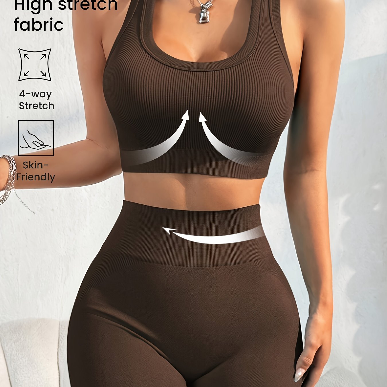 Women'S Seamless High Stretch Yoga Set - Ribbed Sports Bra & Shorts, 4-Way Stretch, Skin-Friendly, Solid Color, All-Season, Ribbed Detailing, High Waist, High Stretch Fabric, Skin-Friendly Material