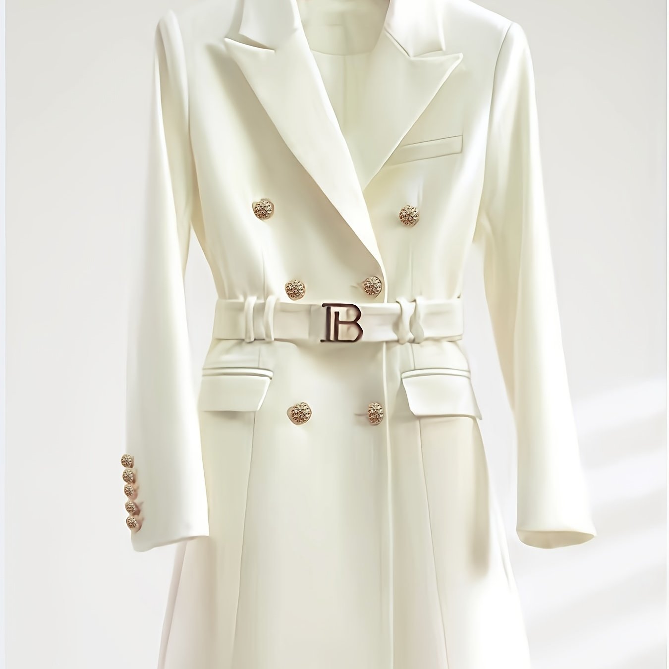 Women's Elegant Structured Blazer coat - Chic Business office & Formal events, with Belt - Notable, - Autumn/Winter, - Non-Stretch Professional Outerwear, Autumn Fashion, Luxury Button Details, Corporate Attire, Classic Silho