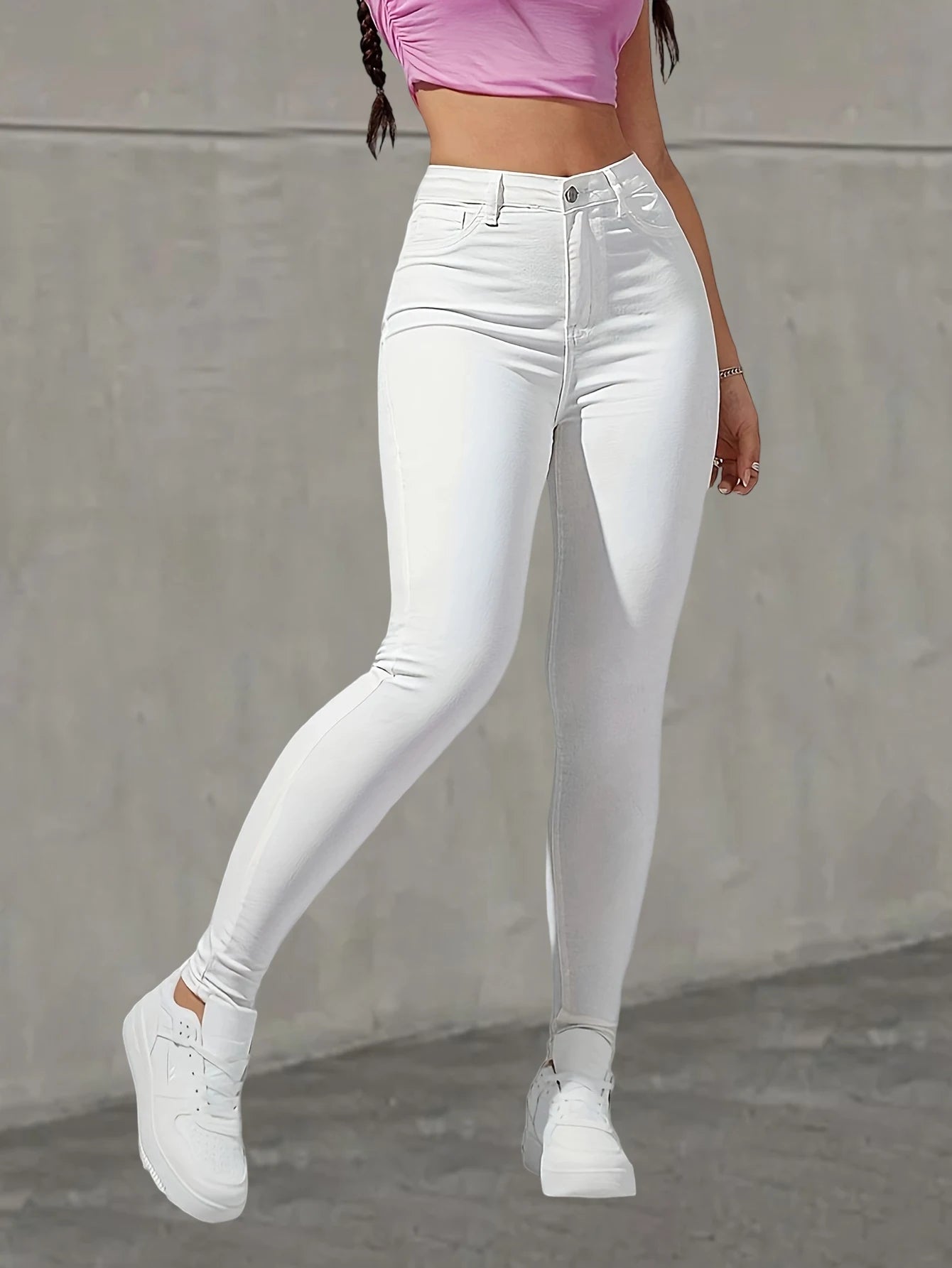 Fashionable and versatile white stretch skinny women's jeans