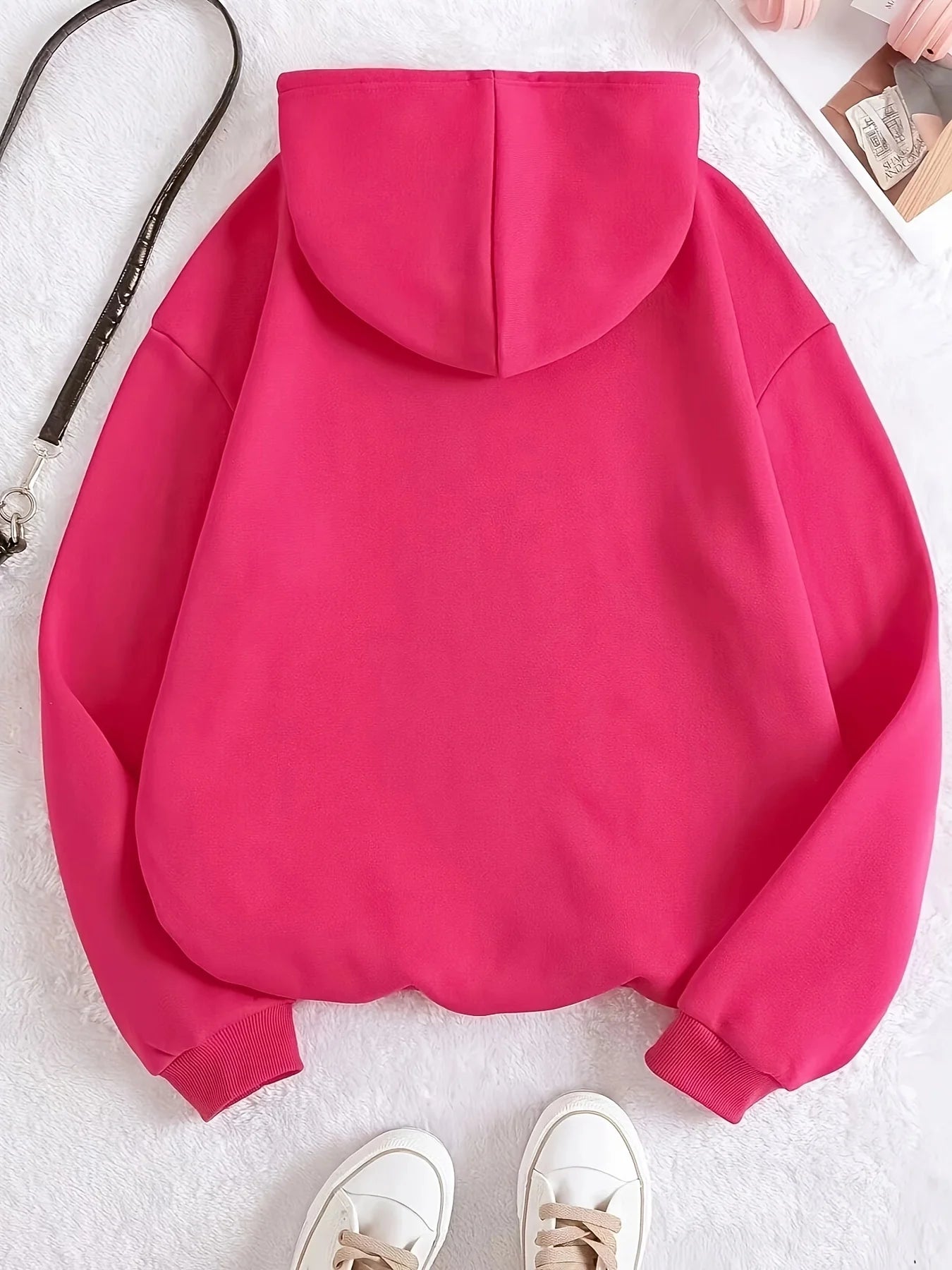 Basic Polyester Hoodie Alphabet Print 100_ Polyester Women Autumn and winter Comfortable Pullover Crewneck Loose Female Clothes