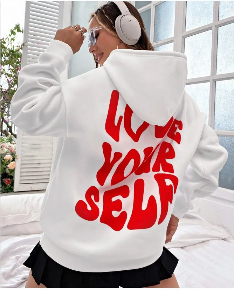 Women's Drop Shoulder Fleece Hoodie with New Back Letter Print