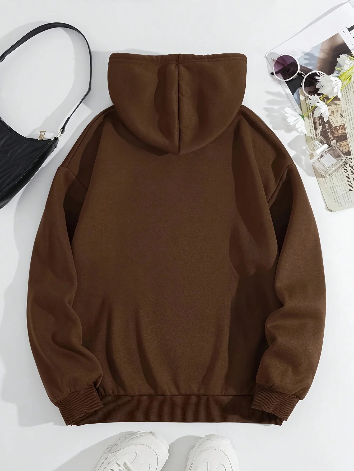 Basic Polyester Hoodie Alphabet Print 100_ Polyester Women Autumn and winter Comfortable Pullover Crewneck Loose Female Clothes