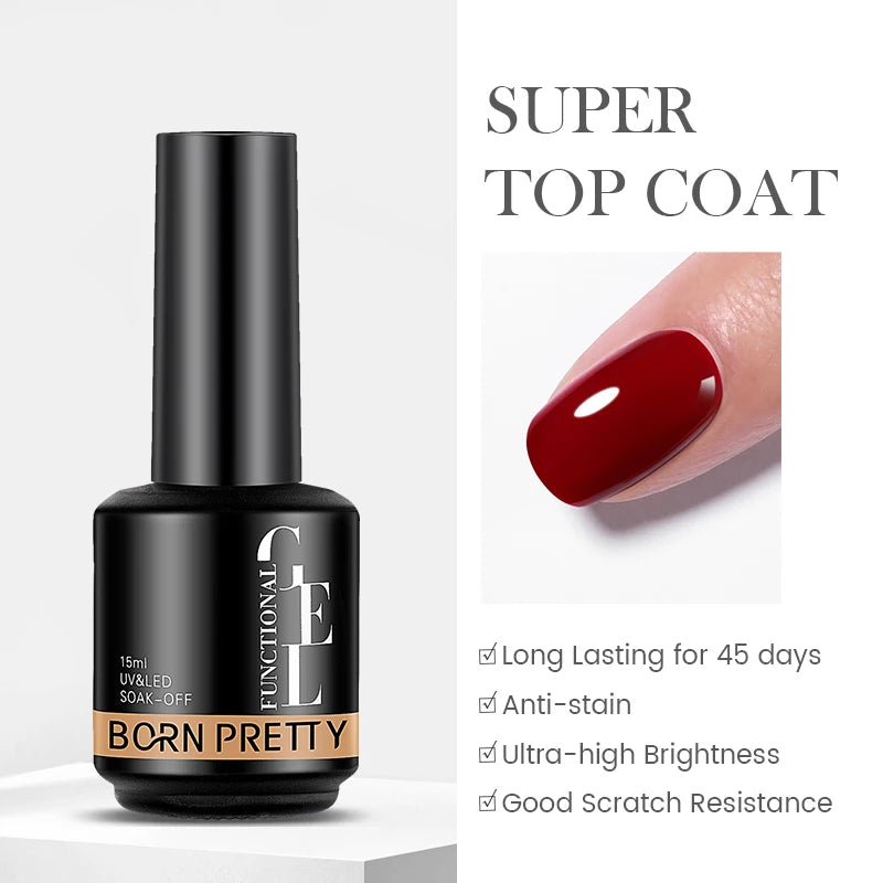 BORN PRETTY 15ml Function Gel Base Super Top Coat Reinforcement Gel Rubber Base Gel Soak Off UV LED Semi-Permanant Varnish