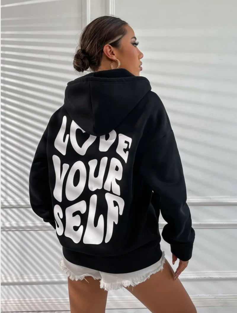 Women's Drop Shoulder Fleece Hoodie with New Back Letter Print