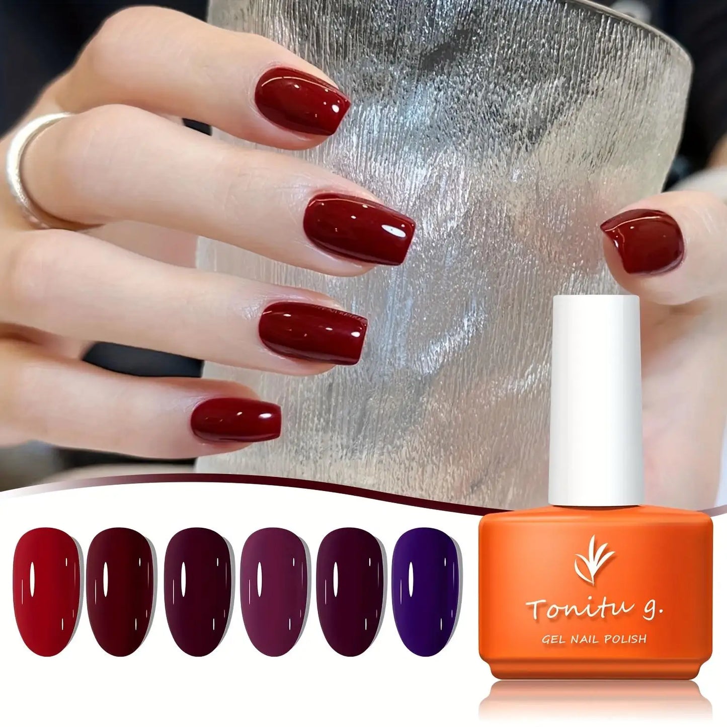 Gel Nail Polish Set 6 Colors, Glitter Golden, Silvery, Macaron, Red, Gel Set, Soak Off UV/LED, for Salon Manicure and Home DIY
