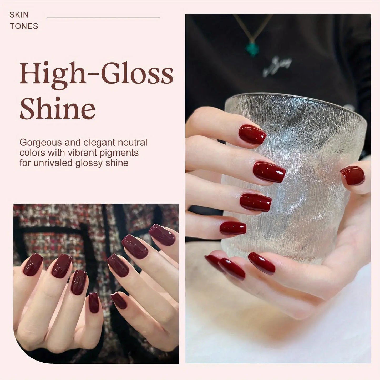 Gel Nail Polish Set 6 Colors, Glitter Golden, Silvery, Macaron, Red, Gel Set, Soak Off UV/LED, for Salon Manicure and Home DIY