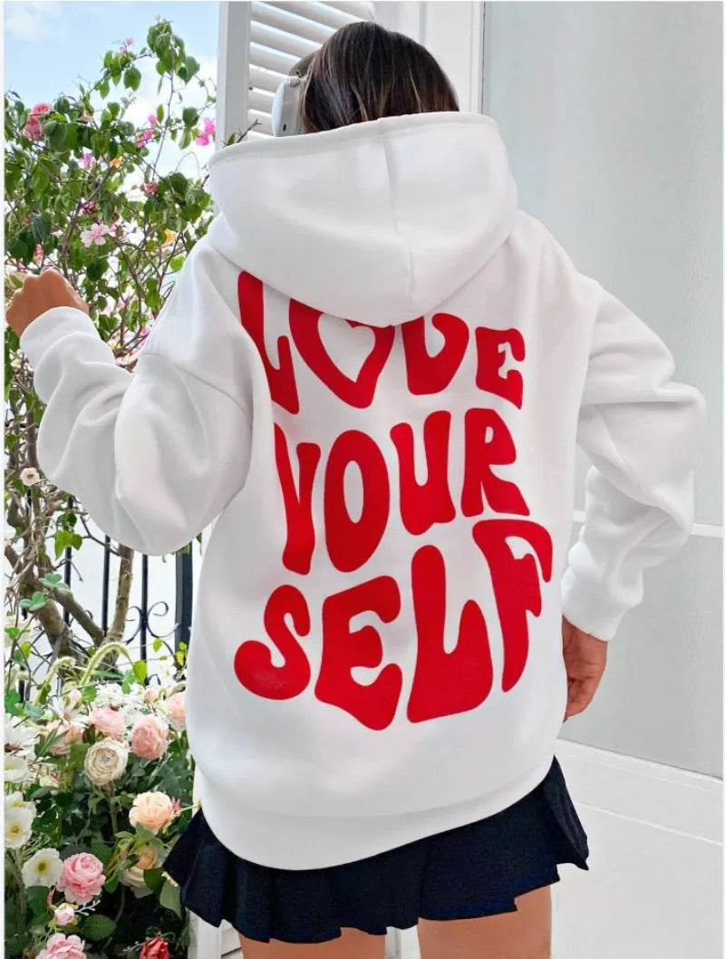 Women's Drop Shoulder Fleece Hoodie with New Back Letter Print