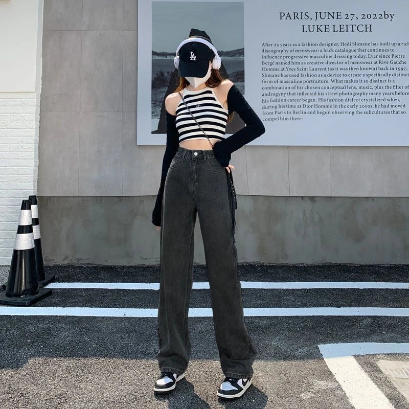 White High Waisted Jeans for Women White Y2k Wide-leg Baggy Jeans Slim Korea Fashion Women's Straight Denim Pants Streetwear