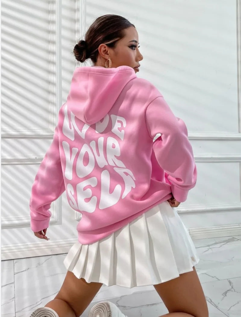 Women's Drop Shoulder Fleece Hoodie with New Back Letter Print