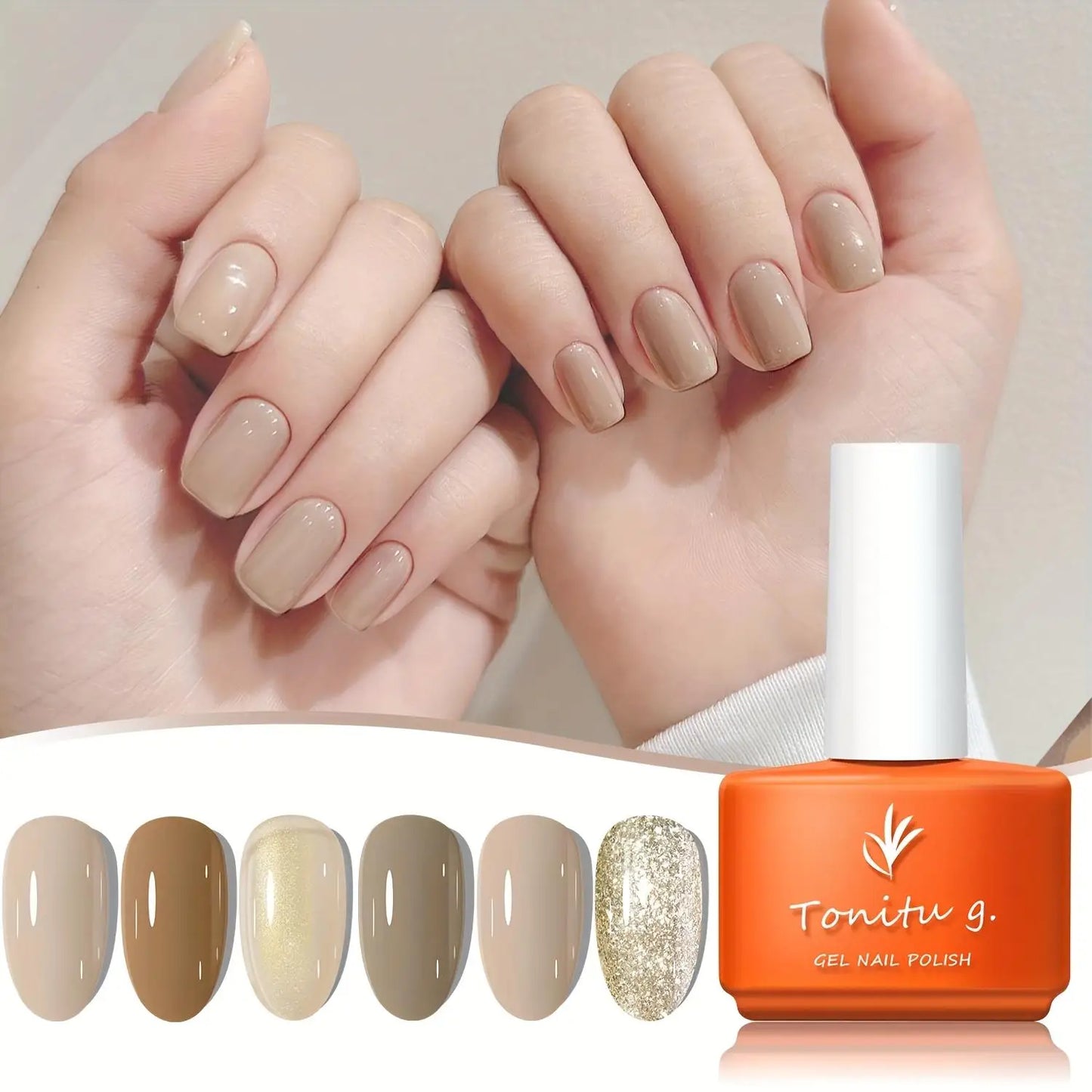 Gel Nail Polish Set 6 Colors, Glitter Golden, Silvery, Macaron, Red, Gel Set, Soak Off UV/LED, for Salon Manicure and Home DIY