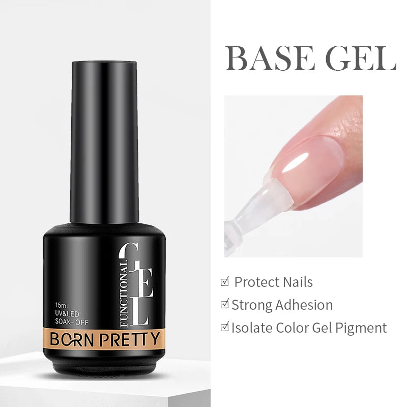BORN PRETTY 15ml Function Gel Base Super Top Coat Reinforcement Gel Rubber Base Gel Soak Off UV LED Semi-Permanant Varnish