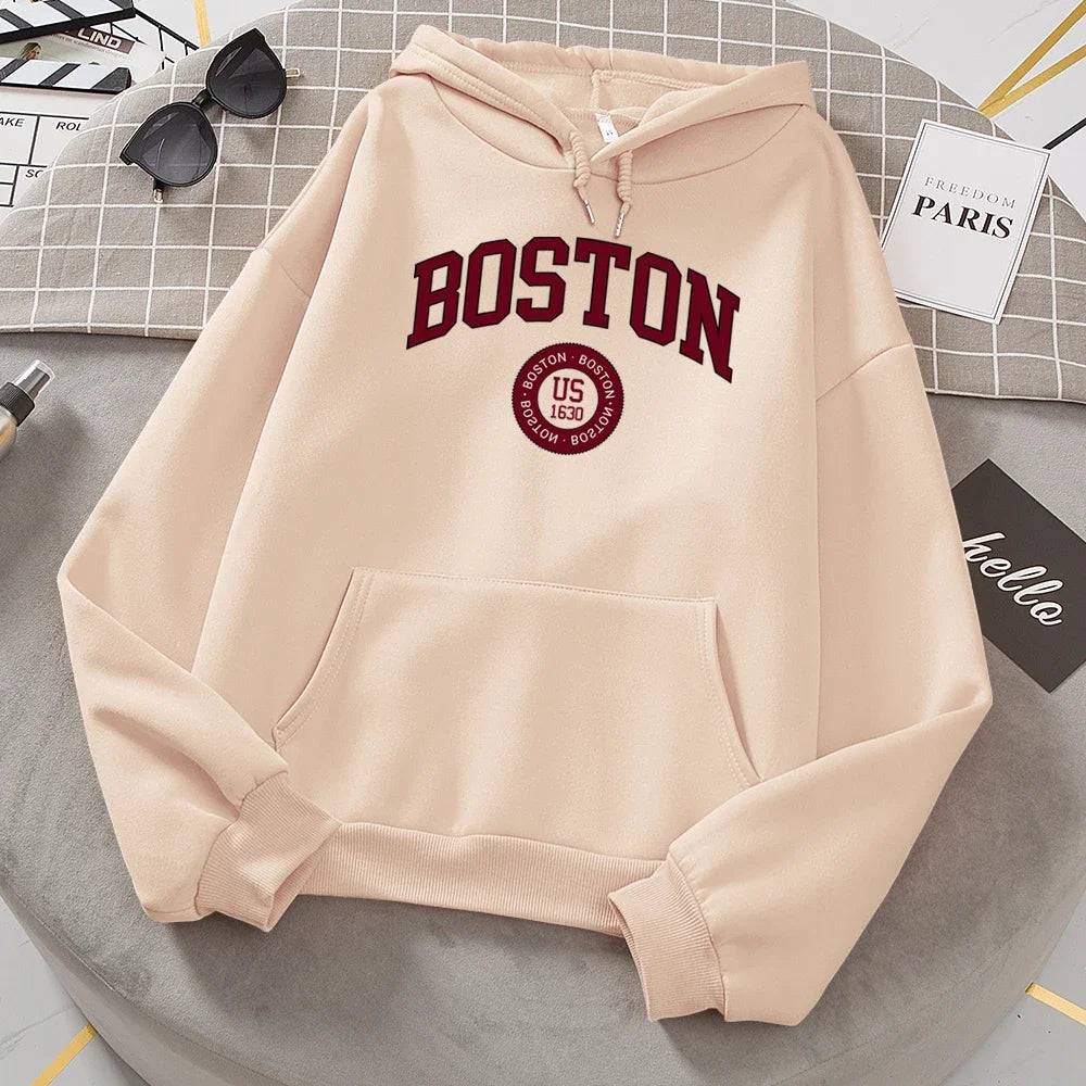 Boston City Us Founded In 1630 Hoodies Women Warm Comfortable Pullovers Fashion Casual Female Hooded Basic All Match Sweatshirt