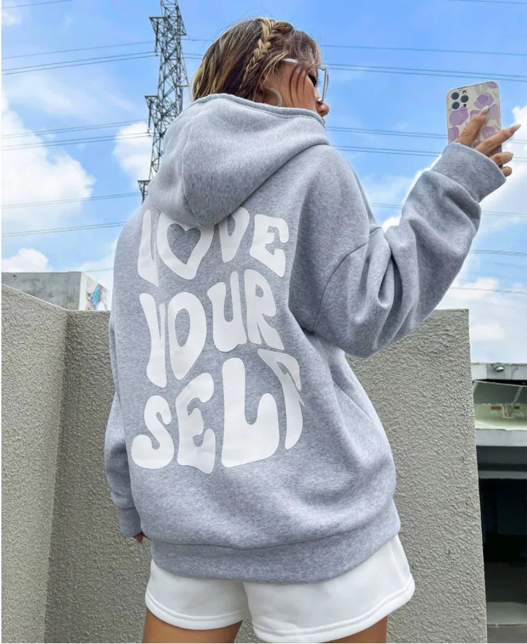Women's Drop Shoulder Fleece Hoodie with New Back Letter Print