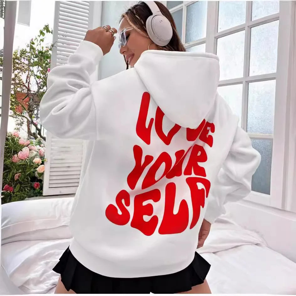 Women's Drop Shoulder Fleece Hoodie with New Back Letter Print