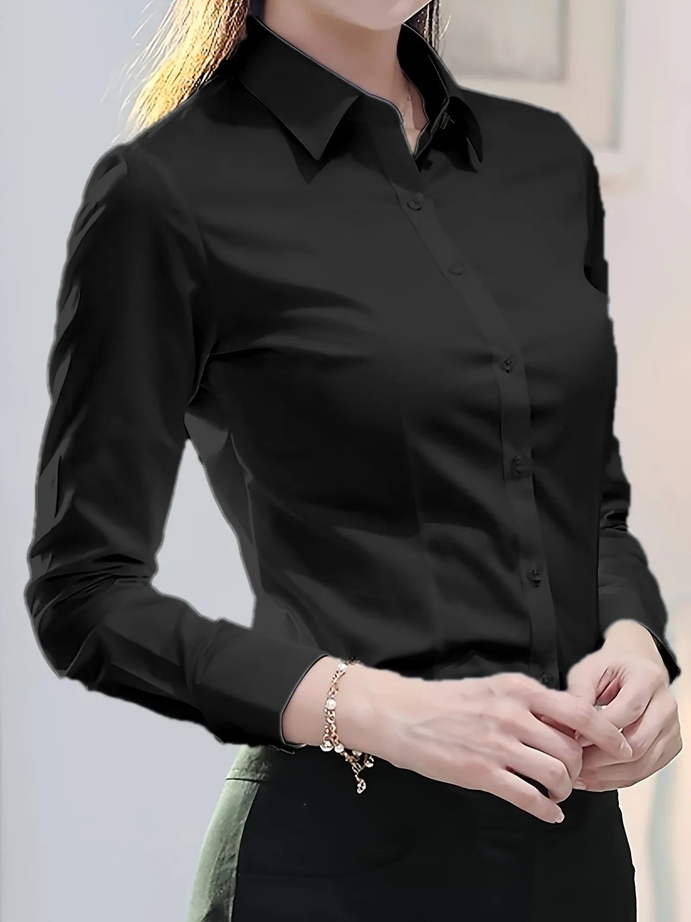 Spring Autumn new black white shirt women's Korean version slim fit long sleeved workwear shirt professional dress formal top
