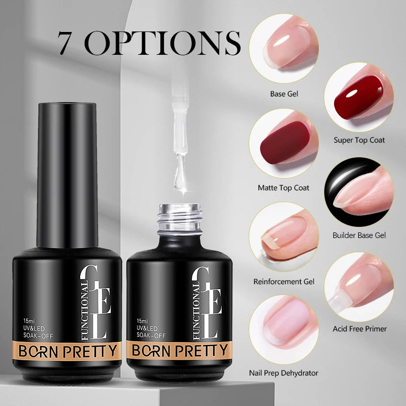BORN PRETTY 15ml Function Gel Base Super Top Coat Reinforcement Gel Rubber Base Gel Soak Off UV LED Semi-Permanant Varnish