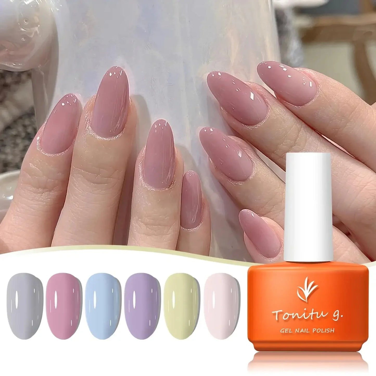 Gel Nail Polish Set 6 Colors, Glitter Golden, Silvery, Macaron, Red, Gel Set, Soak Off UV/LED, for Salon Manicure and Home DIY