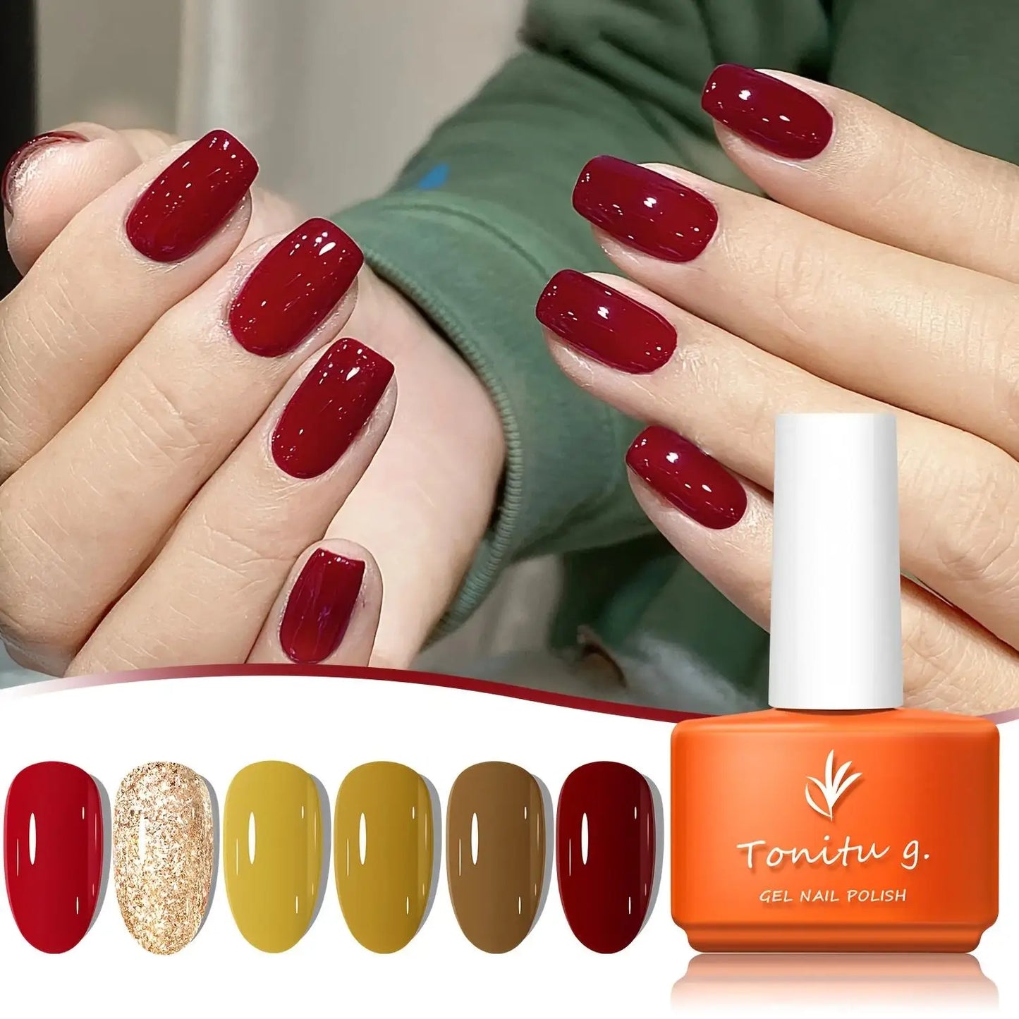 Gel Nail Polish Set 6 Colors, Glitter Golden, Silvery, Macaron, Red, Gel Set, Soak Off UV/LED, for Salon Manicure and Home DIY