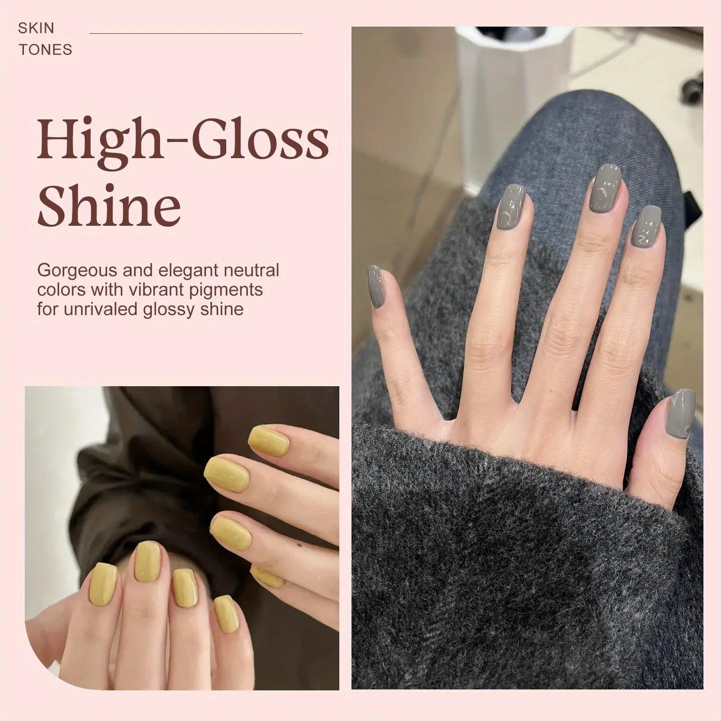Gel Nail Polish Set 6 Colors, Glitter Golden, Silvery, Macaron, Red, Gel Set, Soak Off UV/LED, for Salon Manicure and Home DIY