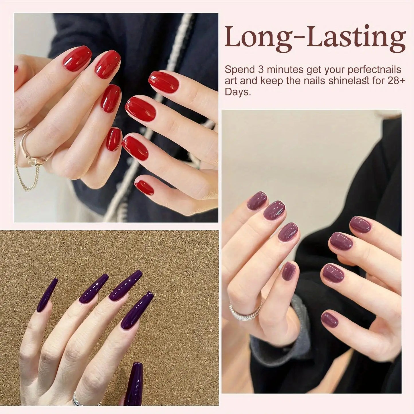Gel Nail Polish Set 6 Colors, Glitter Golden, Silvery, Macaron, Red, Gel Set, Soak Off UV/LED, for Salon Manicure and Home DIY