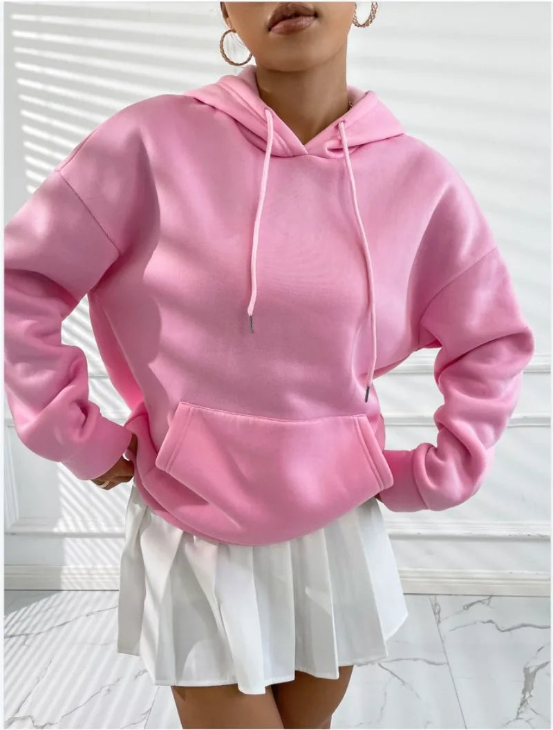 Women's Drop Shoulder Fleece Hoodie with New Back Letter Print