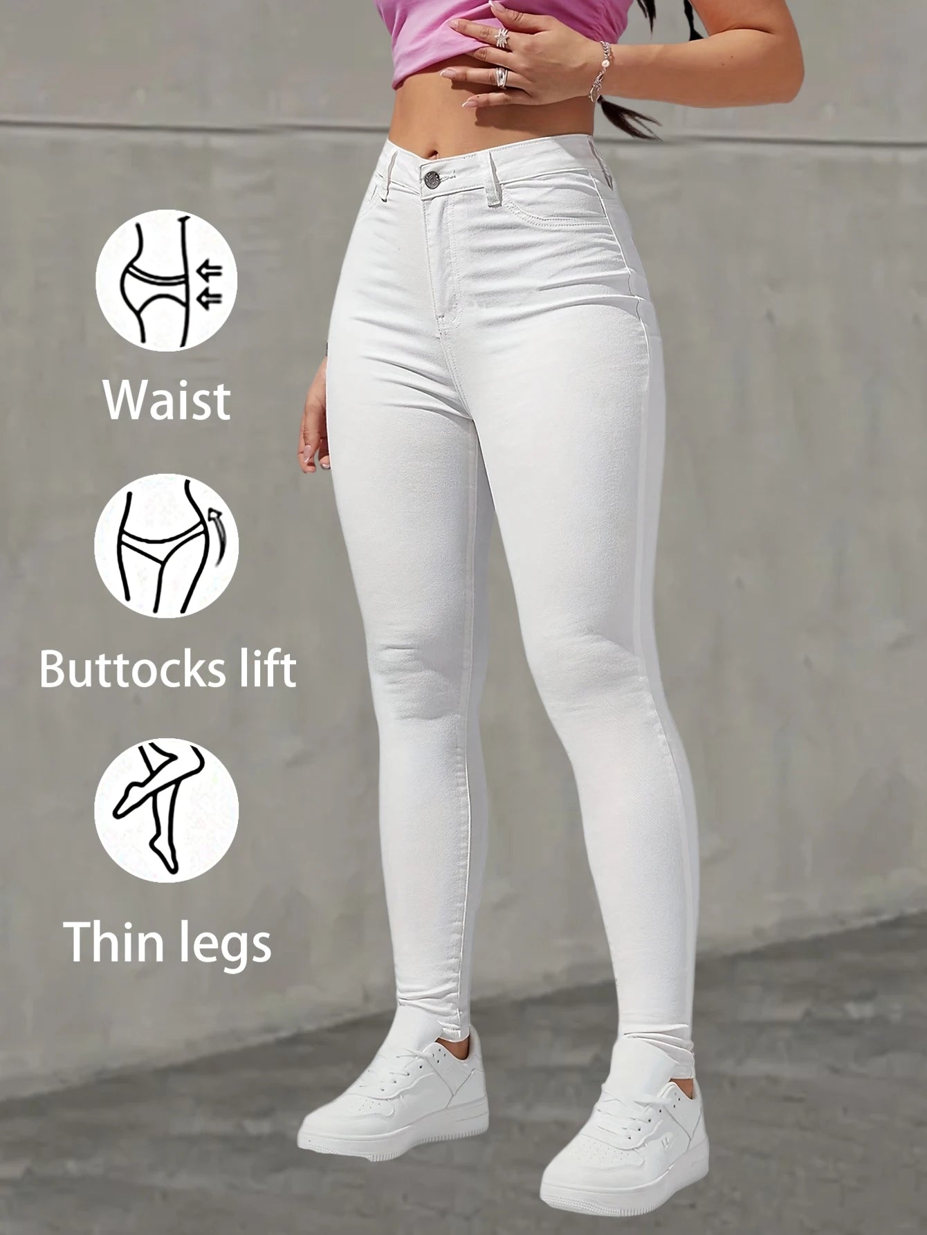 Fashionable and versatile white stretch skinny women's jeans