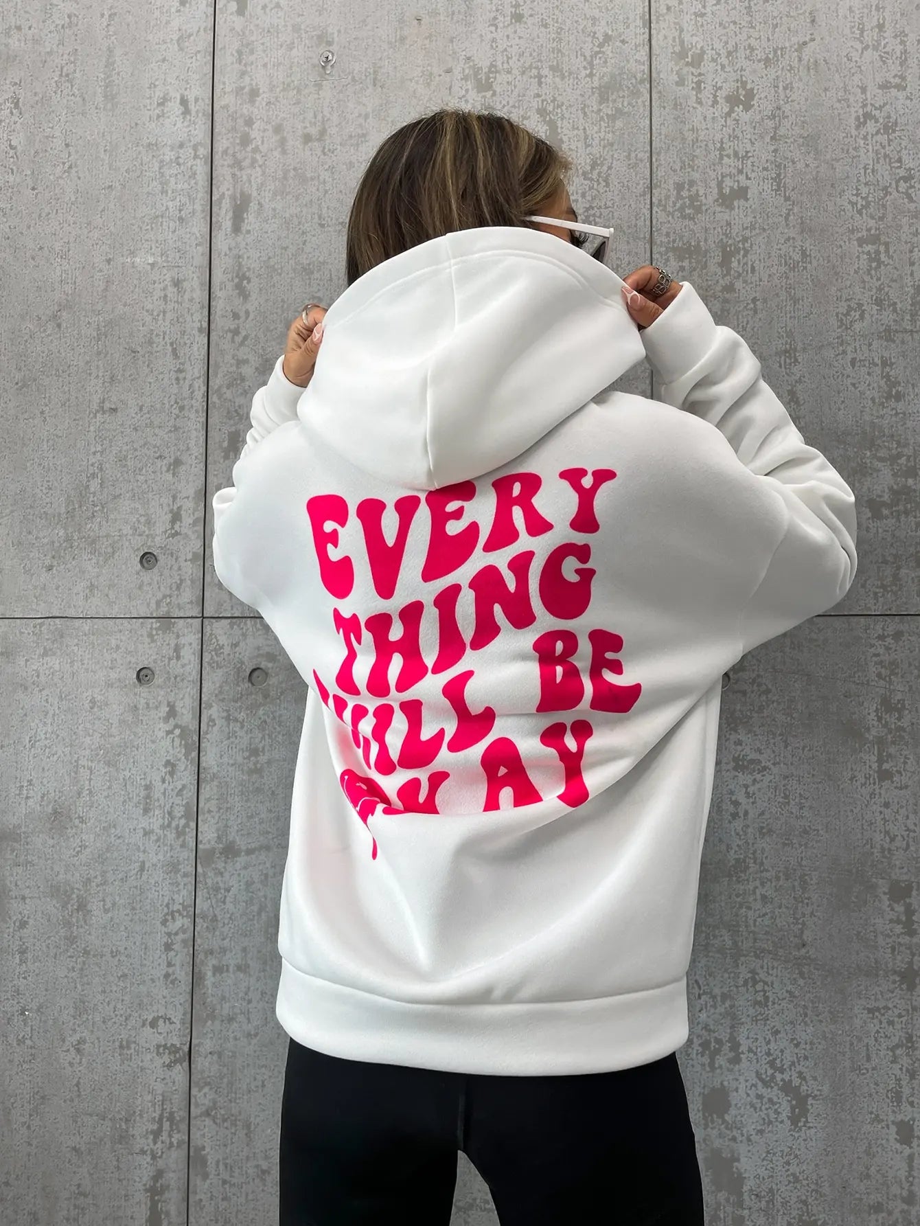 Every Thing Will Be Okay Creative Letter Hoody Female Casual Pocket Hoodie Fashion Loose Clothes Warm Comfortable Pullover