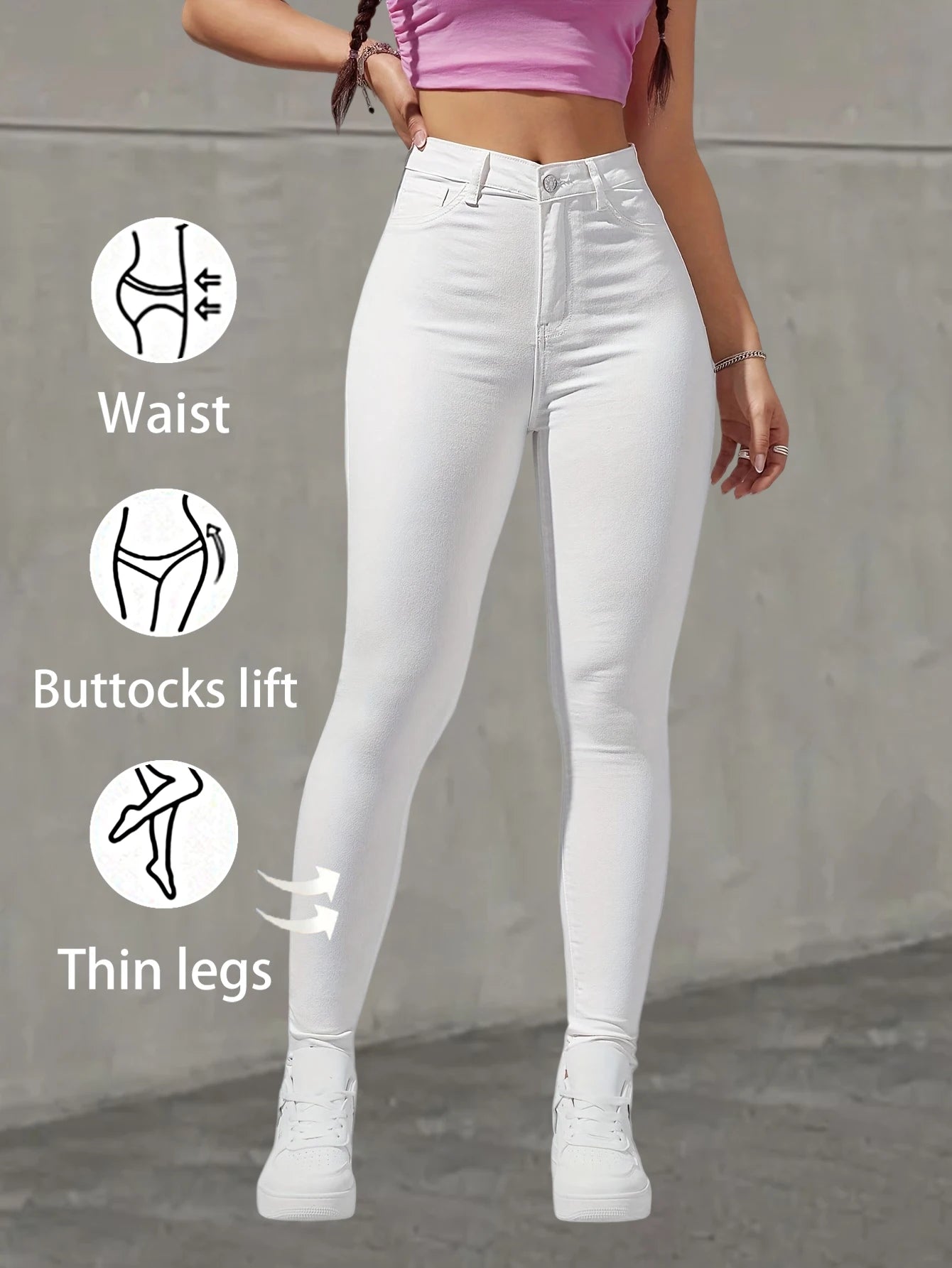 Fashionable and versatile white stretch skinny women's jeans