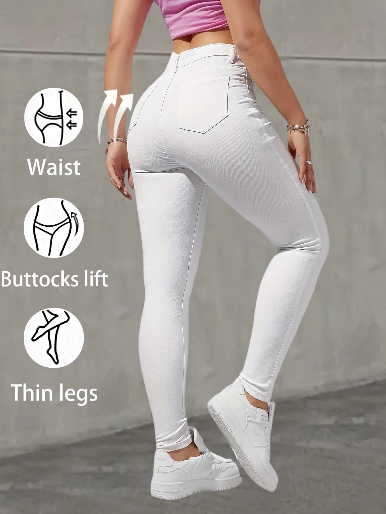 Fashionable and versatile white stretch skinny women's jeans