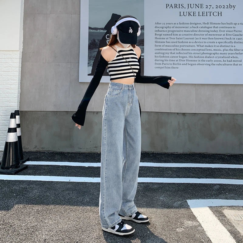White High Waisted Jeans for Women White Y2k Wide-leg Baggy Jeans Slim Korea Fashion Women's Straight Denim Pants Streetwear