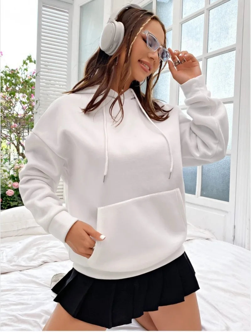 Women's Drop Shoulder Fleece Hoodie with New Back Letter Print