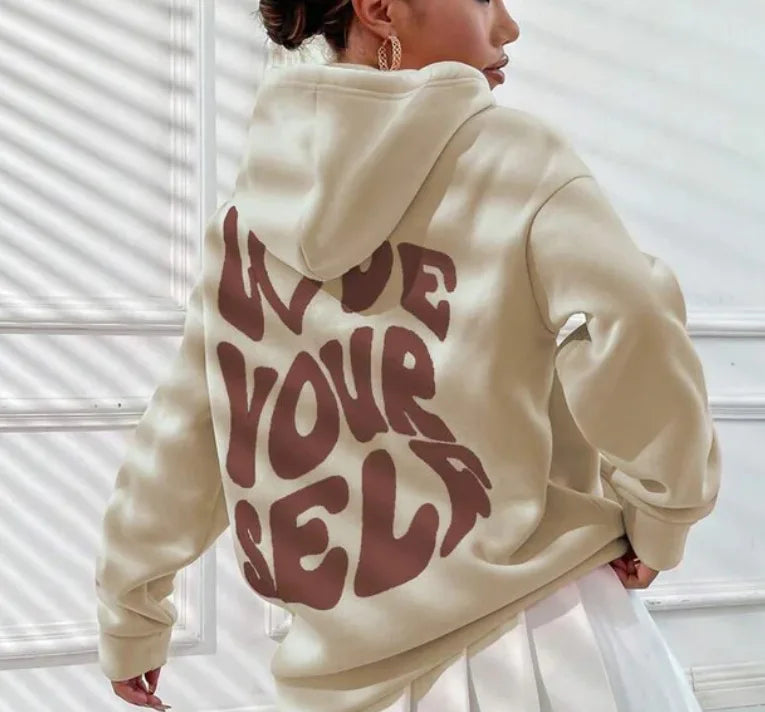 Women's Drop Shoulder Fleece Hoodie with New Back Letter Print