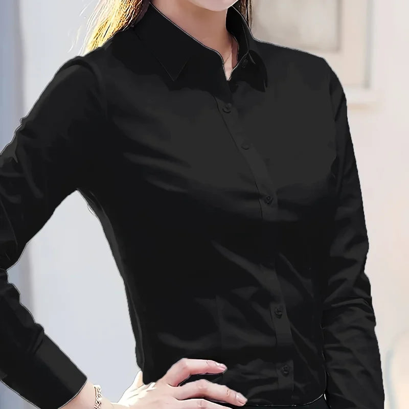 Spring Autumn new black white shirt women's Korean version slim fit long sleeved workwear shirt professional dress formal top