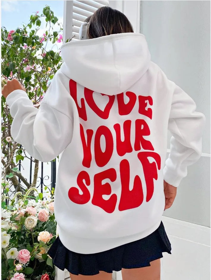 Women's Drop Shoulder Fleece Hoodie with New Back Letter Print