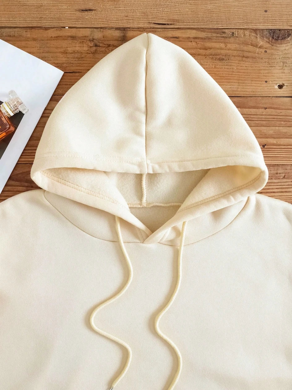 Simple Letter Statement Combination Print Hoodies Women Basic All Match Hoody Casual Fashion Street Sweatshirt Fleece Warm Top
