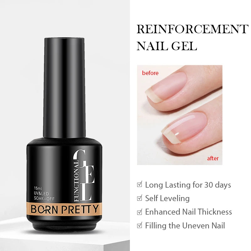 BORN PRETTY 15ml Function Gel Base Super Top Coat Reinforcement Gel Rubber Base Gel Soak Off UV LED Semi-Permanant Varnish