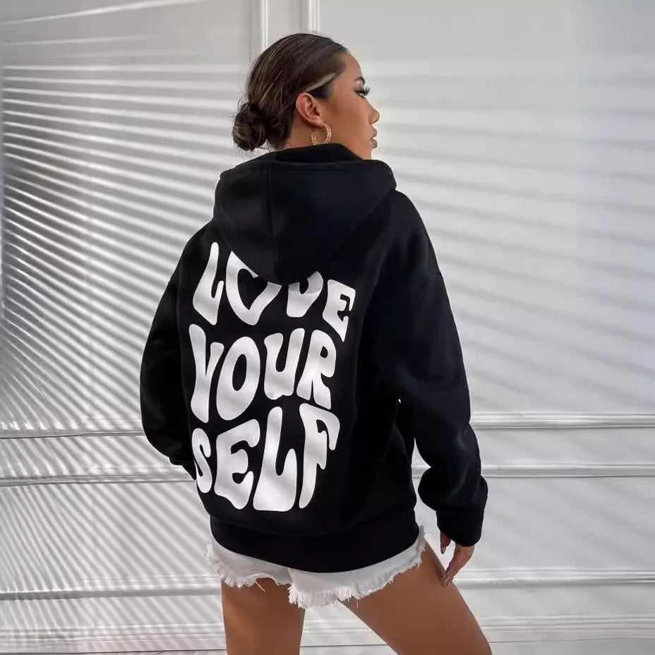 Women's Drop Shoulder Fleece Hoodie with New Back Letter Print
