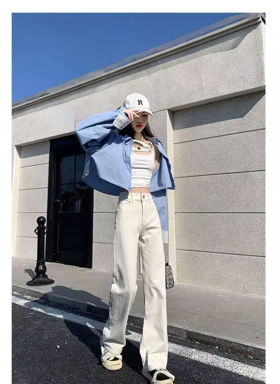 White High Waisted Jeans for Women White Y2k Wide-leg Baggy Jeans Slim Korea Fashion Women's Straight Denim Pants Streetwear