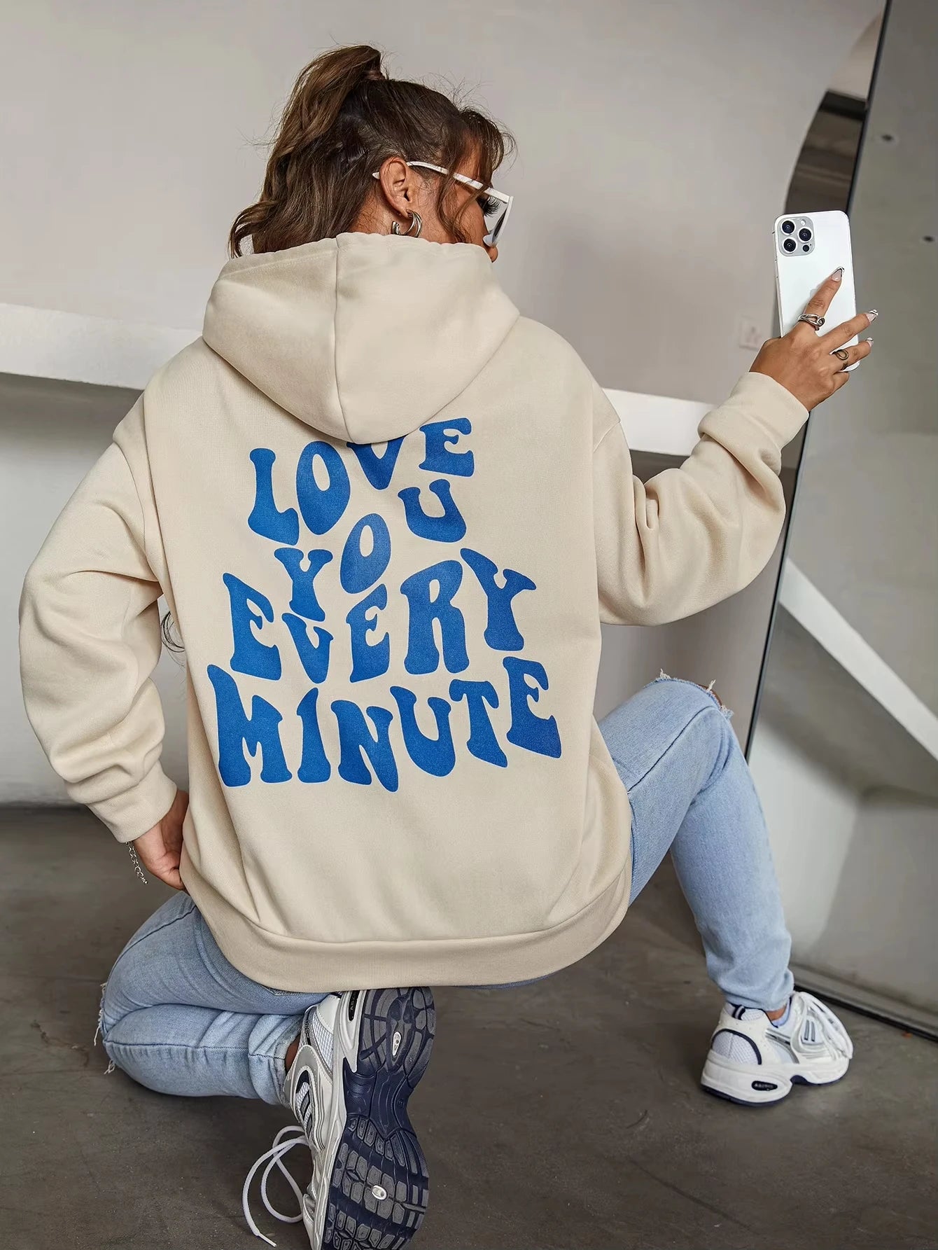 Love You Every Minute Letter Printed Womens Hoodie Plus Size Sweatshirt Hip Hop Female Winter Warm Pullover Loose Sudaderas