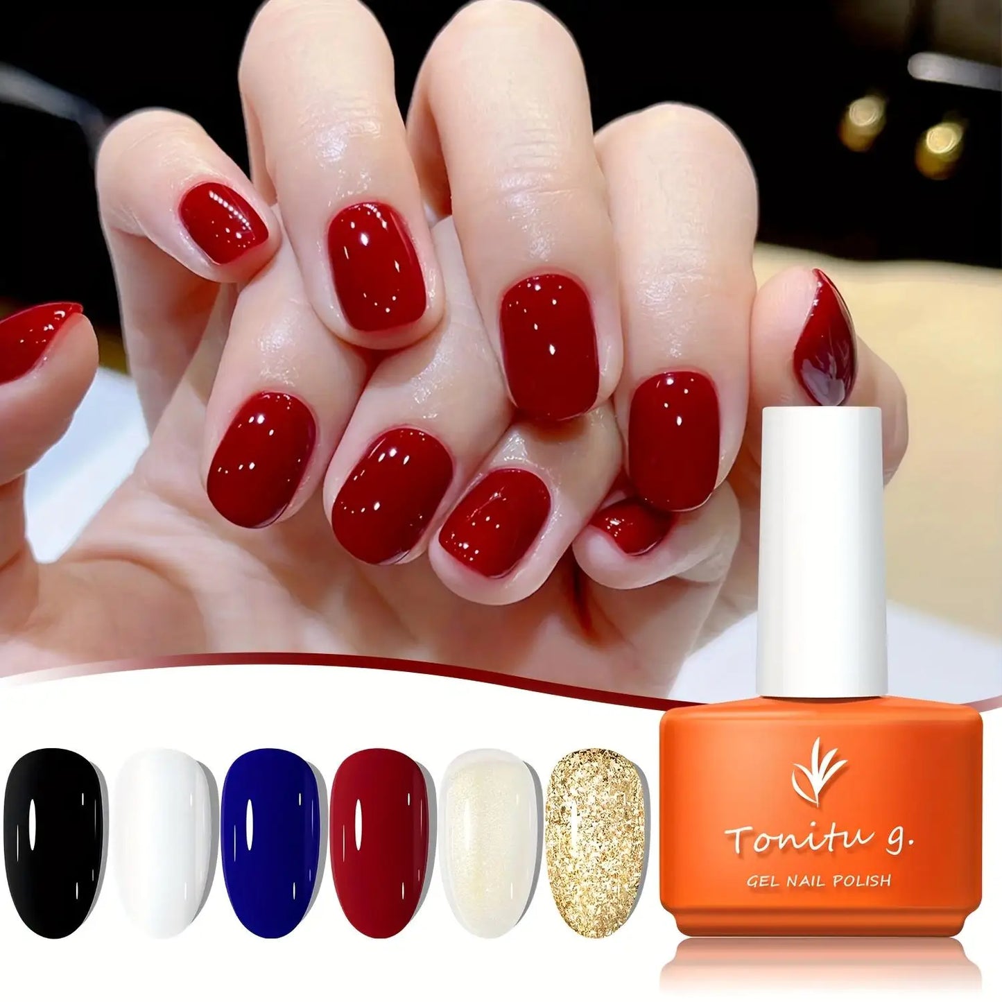 Gel Nail Polish Set 6 Colors, Glitter Golden, Silvery, Macaron, Red, Gel Set, Soak Off UV/LED, for Salon Manicure and Home DIY
